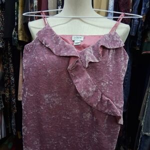 J. Crew Pink Velvet Ruffle Cami Top